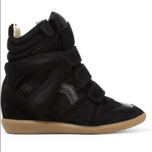 Bekett leather-trimmed suede wedge sneakers